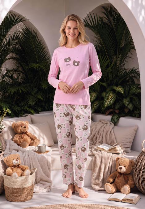Pijama dama Serena cu maneca lunga si pantalon lung ,culoarea roz Engros